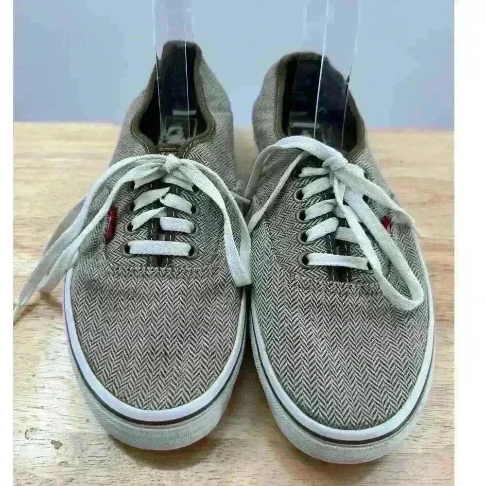 Vans‎ Brown Low Top Lace Up Herringbone Sneakers Men's Size 7.5 Women's Size 9